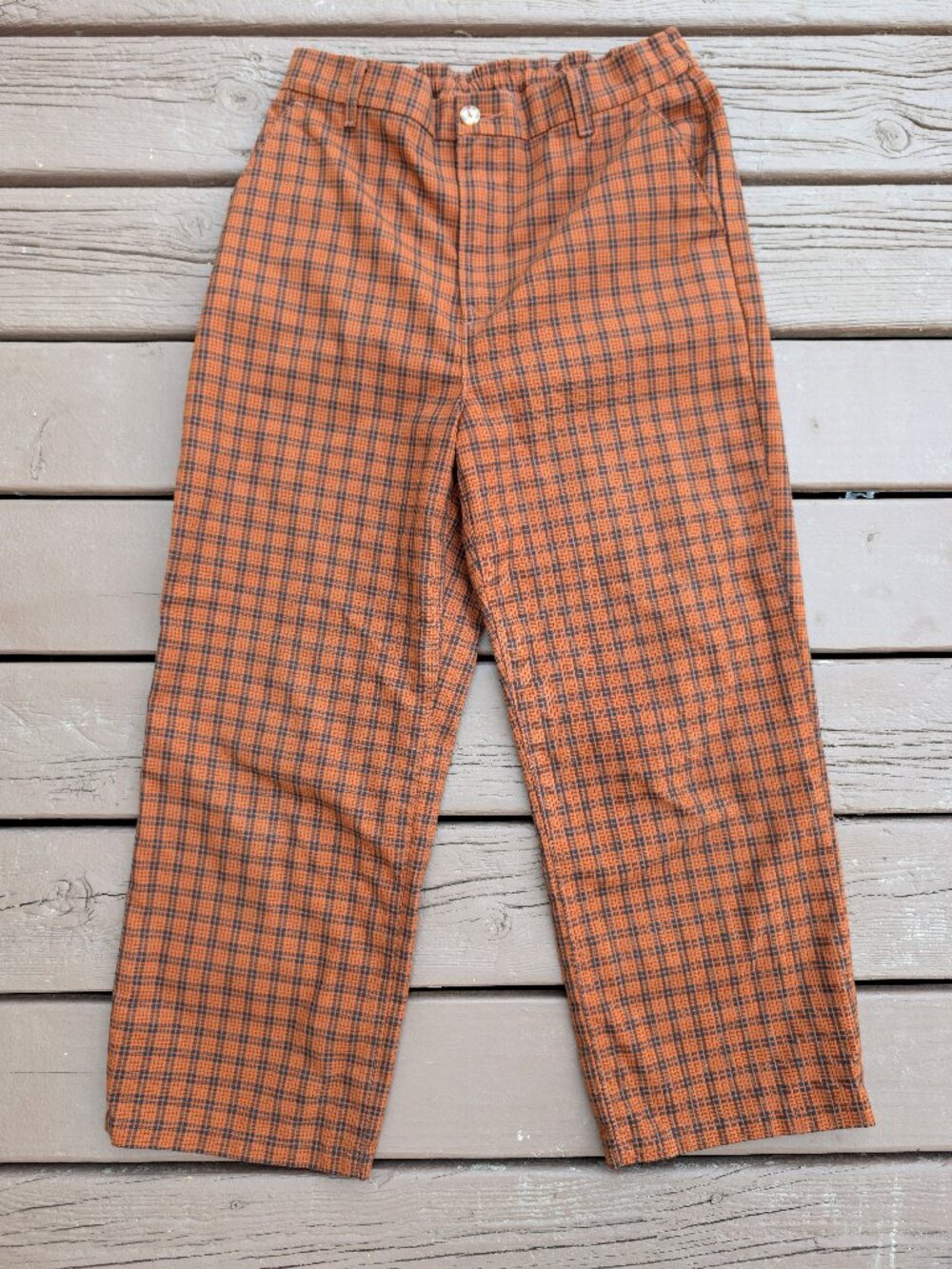 Levi's Premium Math Club Elastic Waist Pants Orange Plaid Smarter Miranda Size L